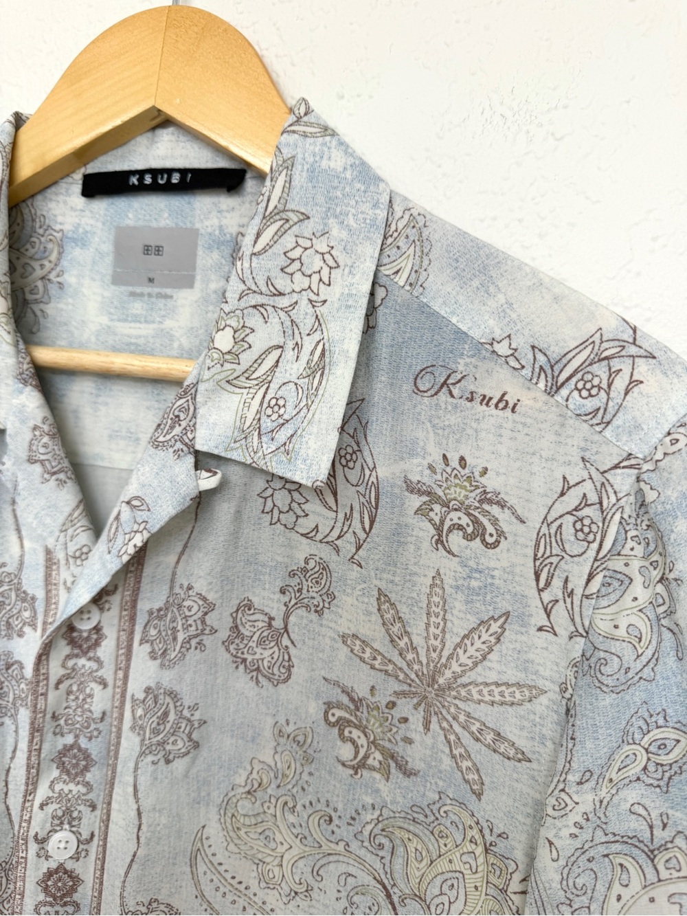 KSUBI eternity ekcess pale blue men's short sleeve camp shirt / size M - Picture 6 of 7